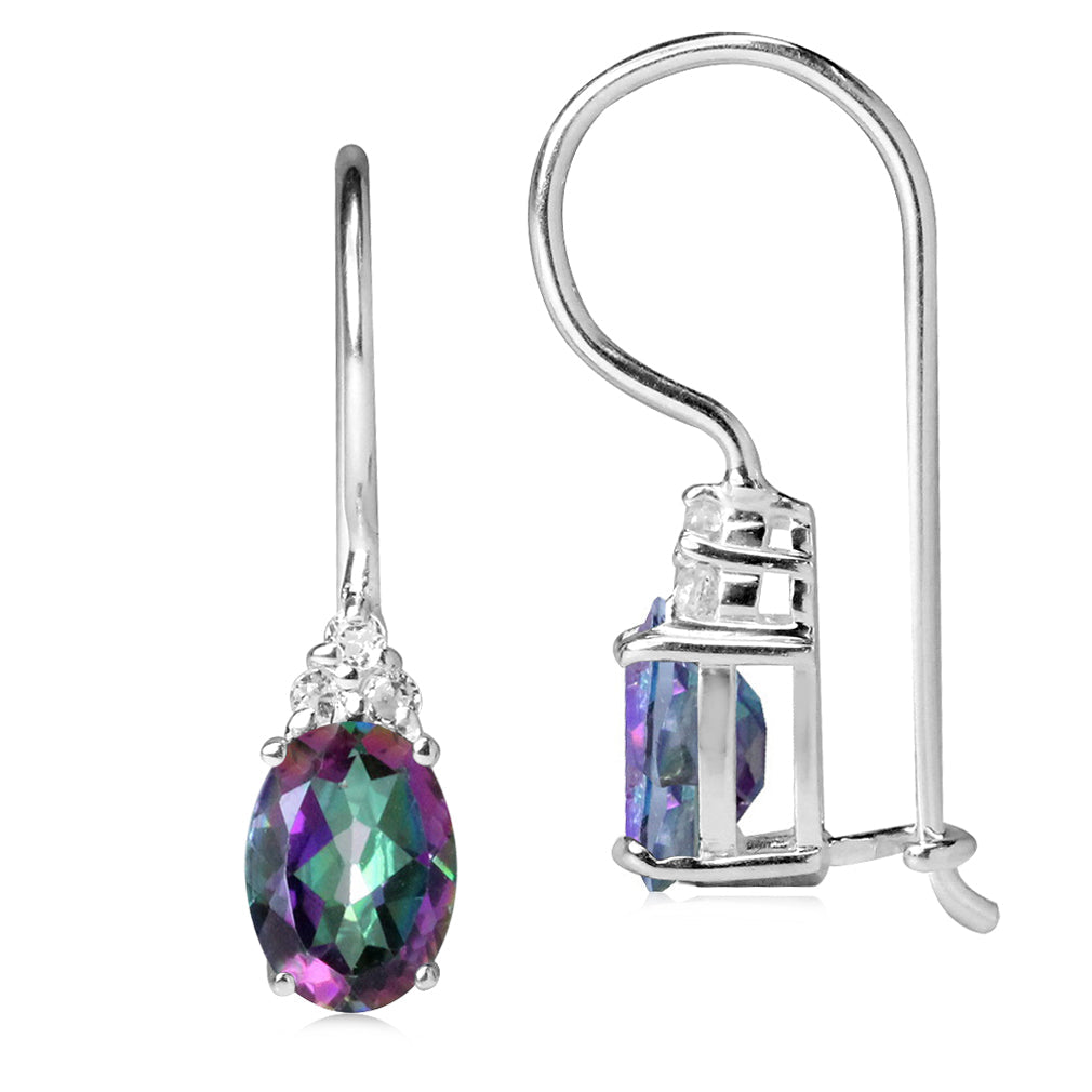 1.76ct. 7x5mm Oval Shape Mystic Fire Topaz 925 Sterling Silver Hook Closure Earrings - Silvershake-store