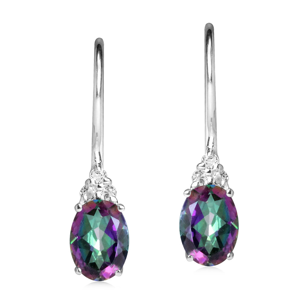 1.76ct. 7x5mm Oval Shape Mystic Fire Topaz 925 Sterling Silver Hook Closure Earrings - Silvershake-store