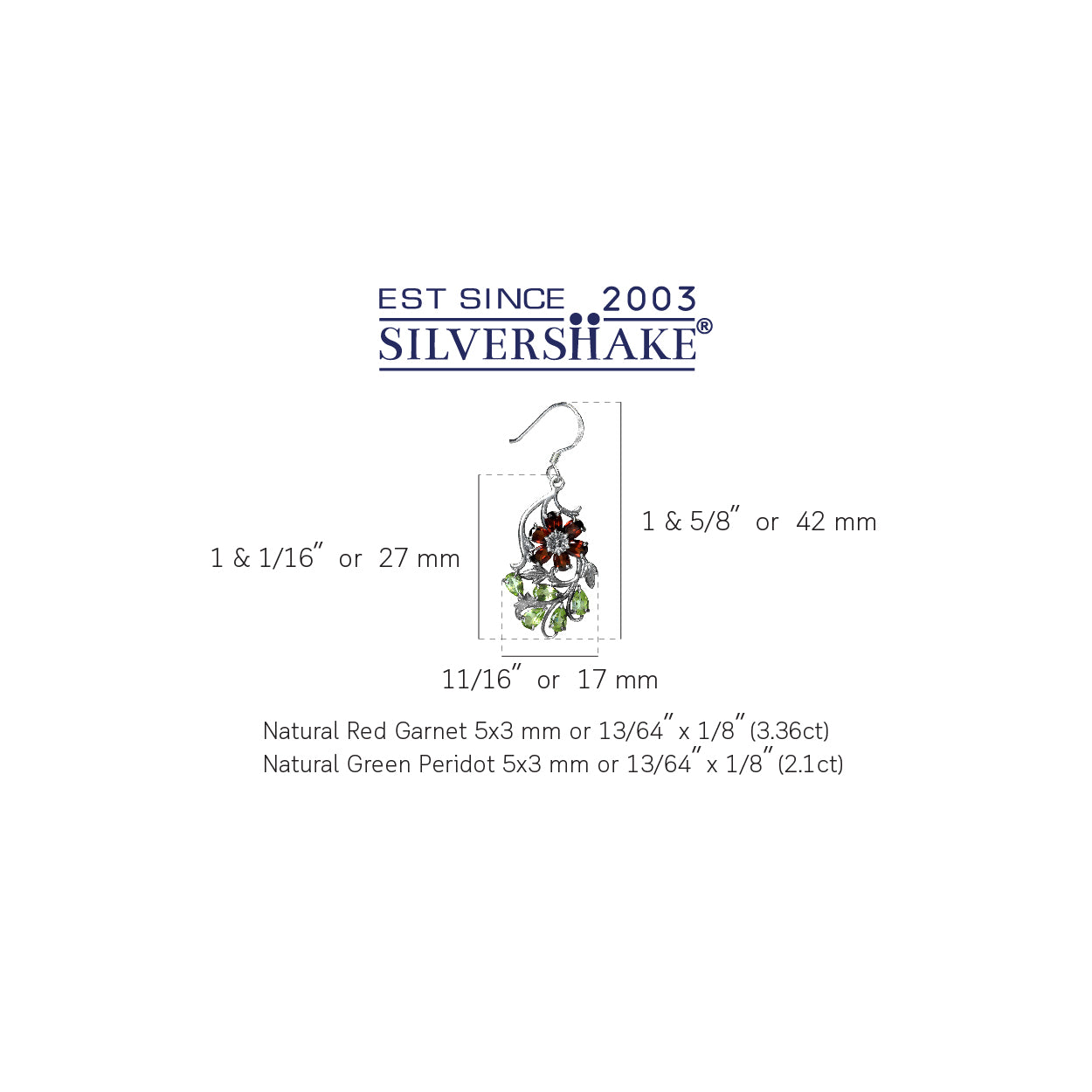 Natural Garnet and Peridot 925 Sterling Silver Flower Leaf Dangle Hook Earrings - Silvershake-store