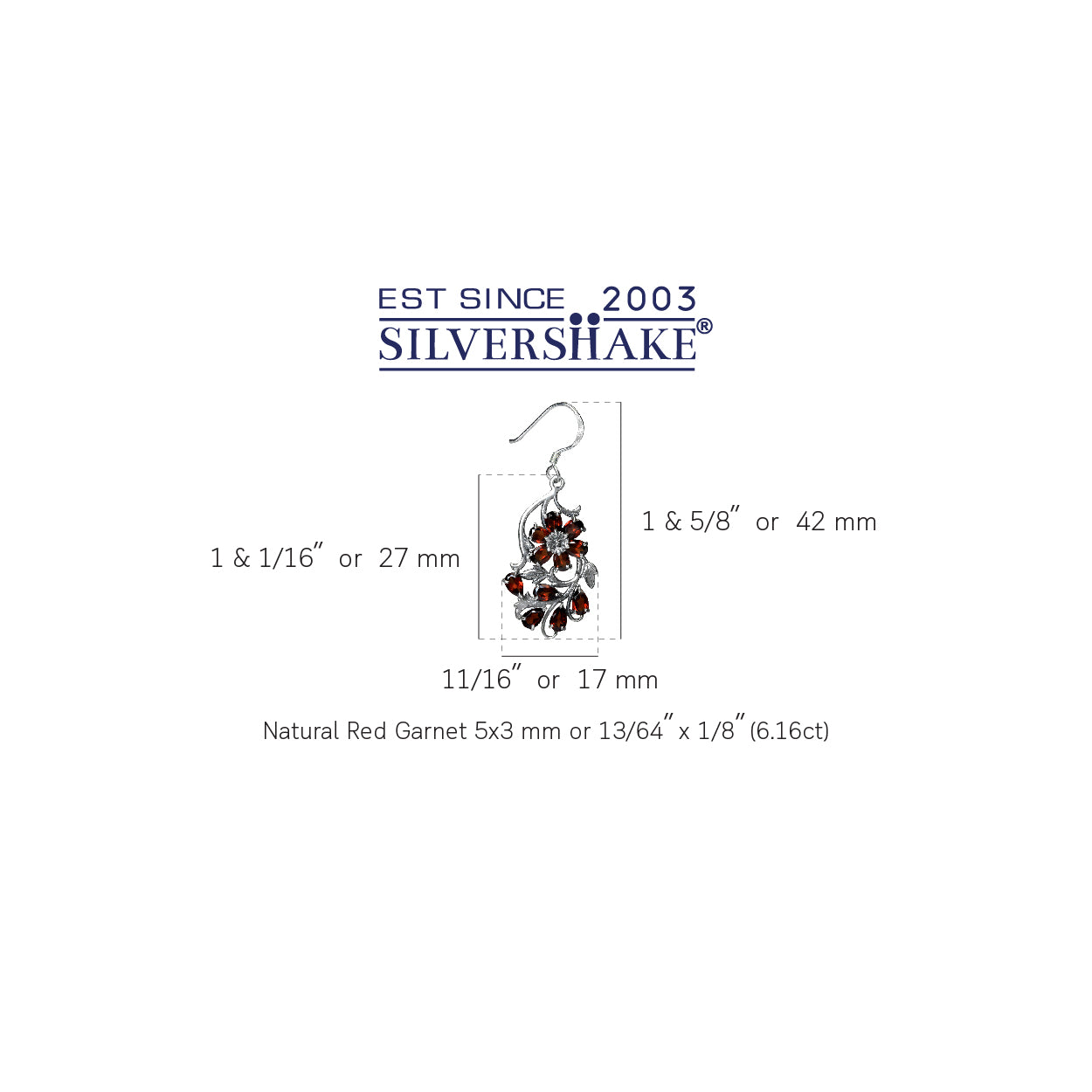 6.16ct. Natural Garnet 925 Sterling Silver Flower Leaf Dangle Hook Earrings - Silvershake-store