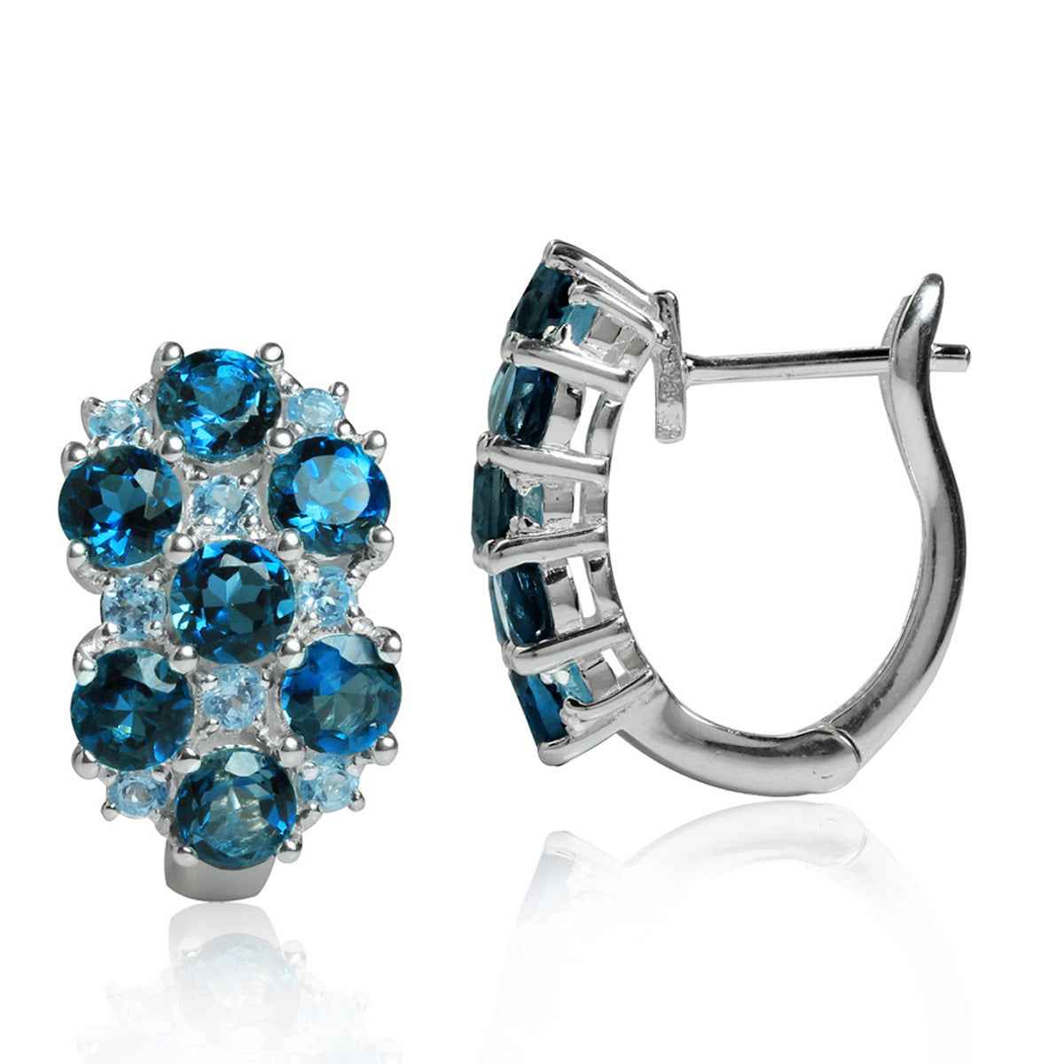 4.06ct. Genuine London Blue Topaz 925 Sterling Silver English Hook Earrings