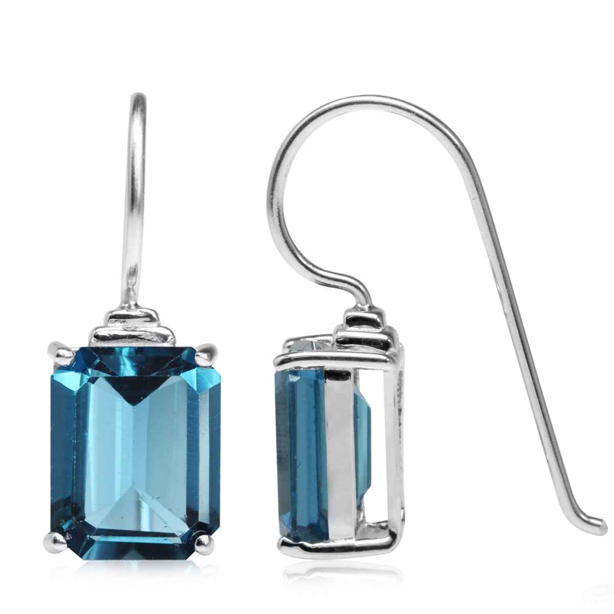 7.96ct. 10x8MM Octagon Genuine London Blue Topaz White Gold Plated 925 Sterling Silver Hook Earrings