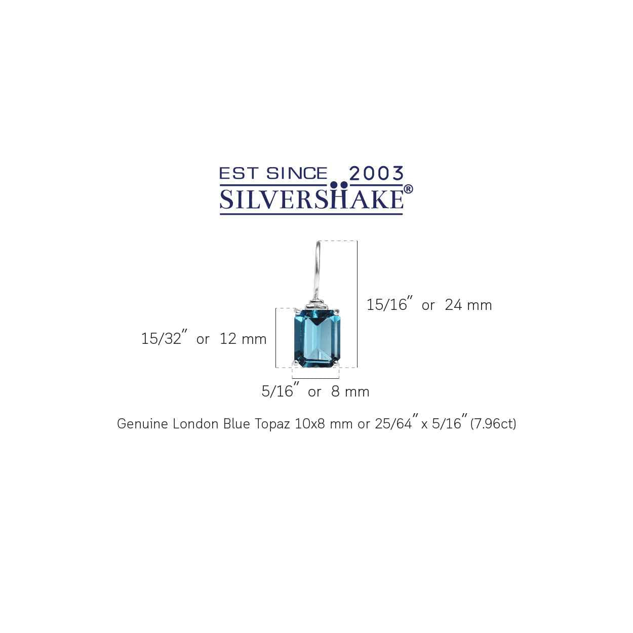 7.96ct. 10x8MM Octagon Genuine London Blue Topaz White Gold Plated 925 Sterling Silver Hook Earrings