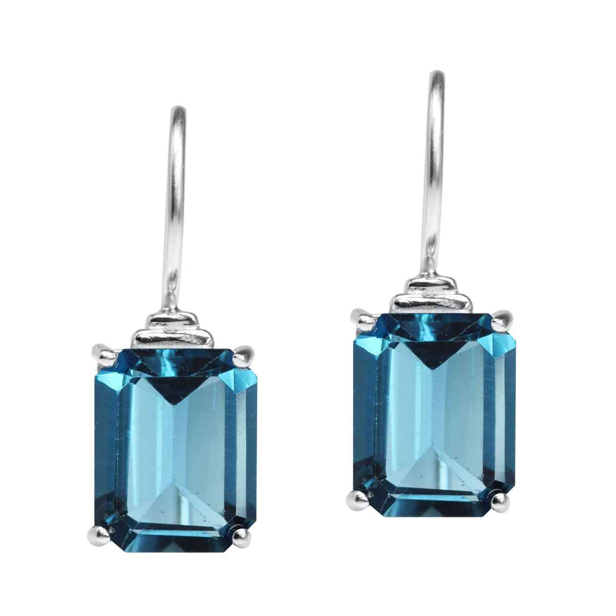 7.96ct. 10x8MM Octagon Genuine London Blue Topaz White Gold Plated 925 Sterling Silver Hook Earrings