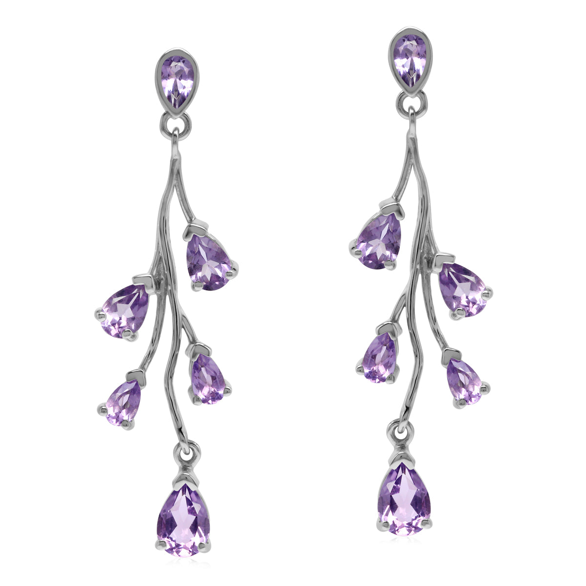 4.18ct. Natural Amethyst White Gold Plated 925 Sterling Silver Post Dangle Earrings