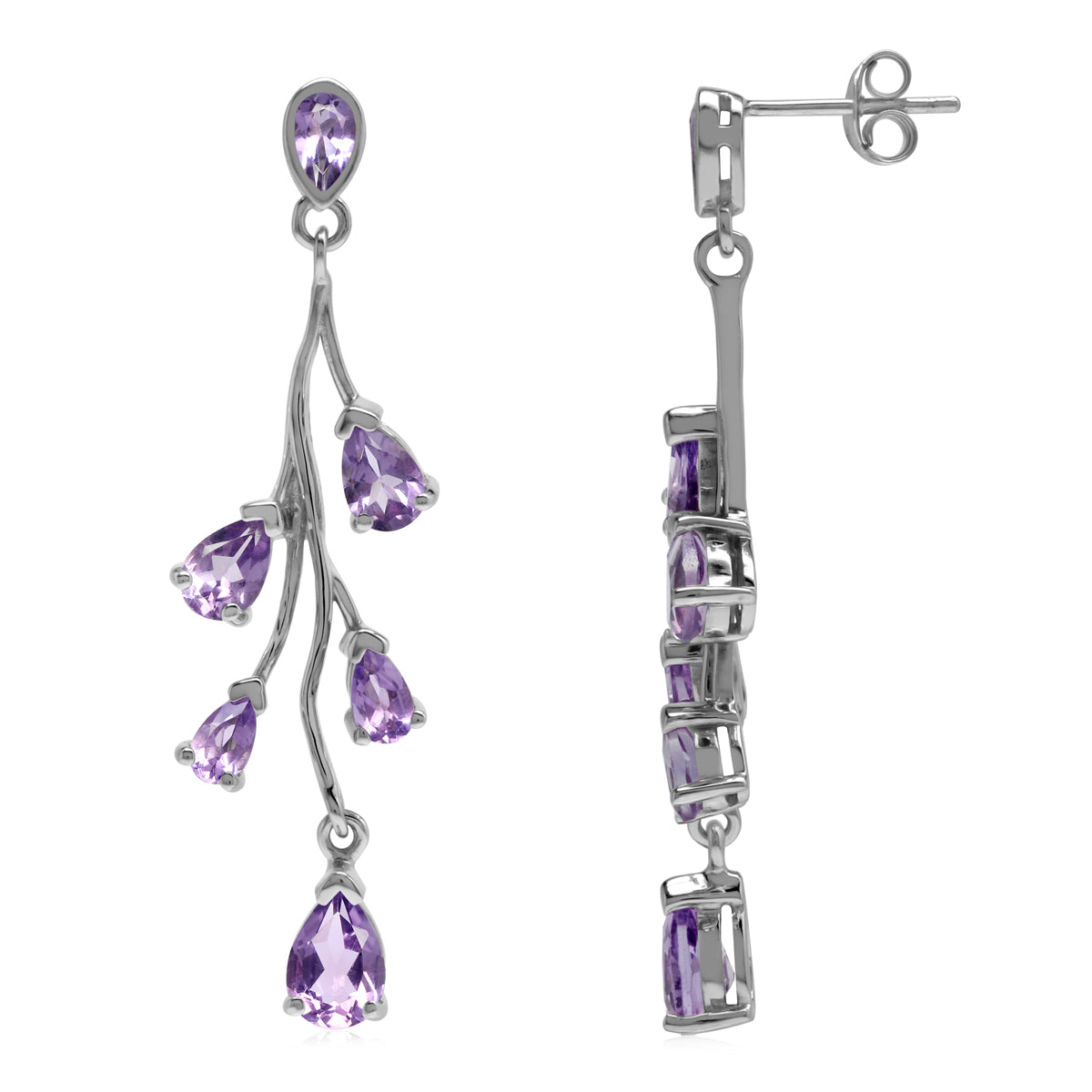 4.18ct. Natural Amethyst White Gold Plated 925 Sterling Silver Post Dangle Earrings