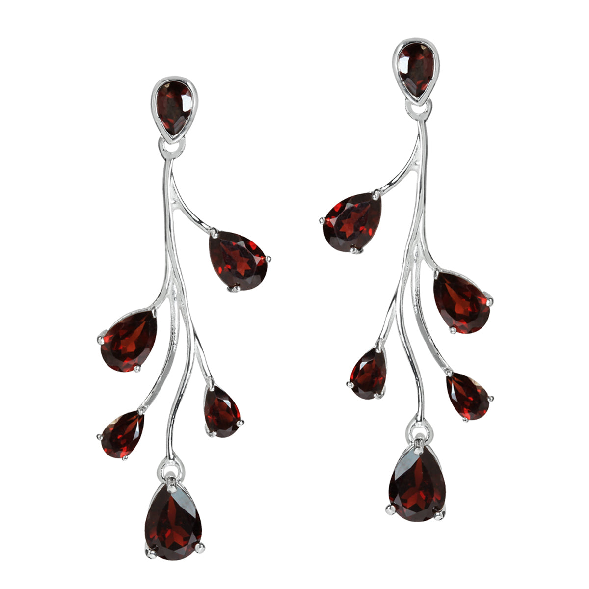 5.54ct. Natural Garnet White Gold Plated 925 Sterling Silver Post Dangle Earrings