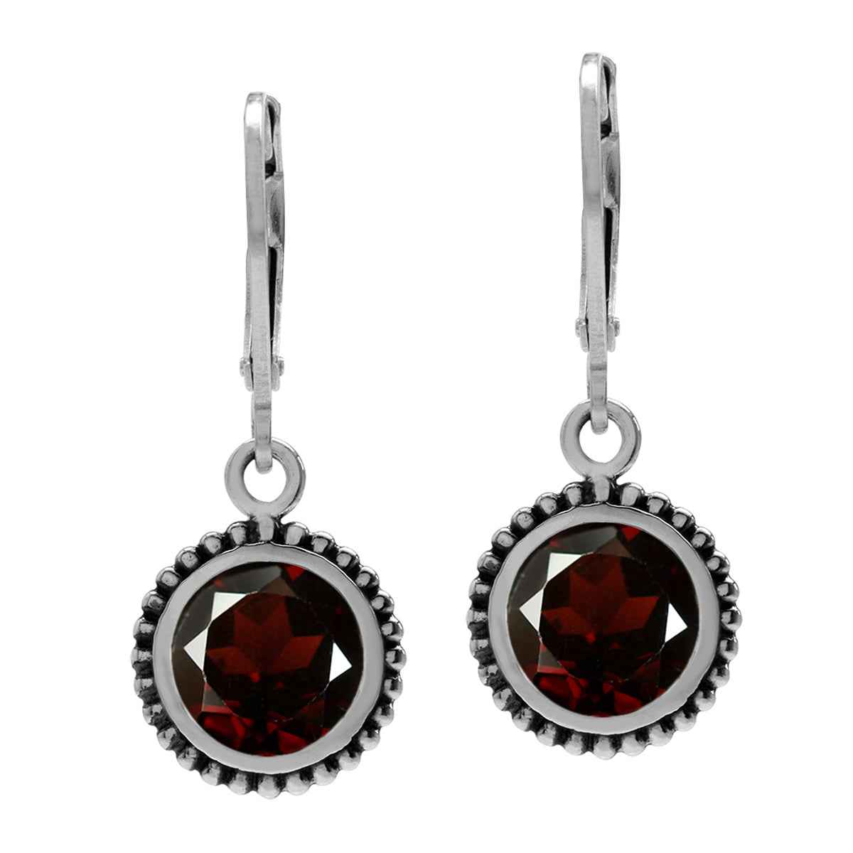 4.54ct. Natural Round Shape Garnet 925 Sterling Silver Balinese Style Leverback Earrings