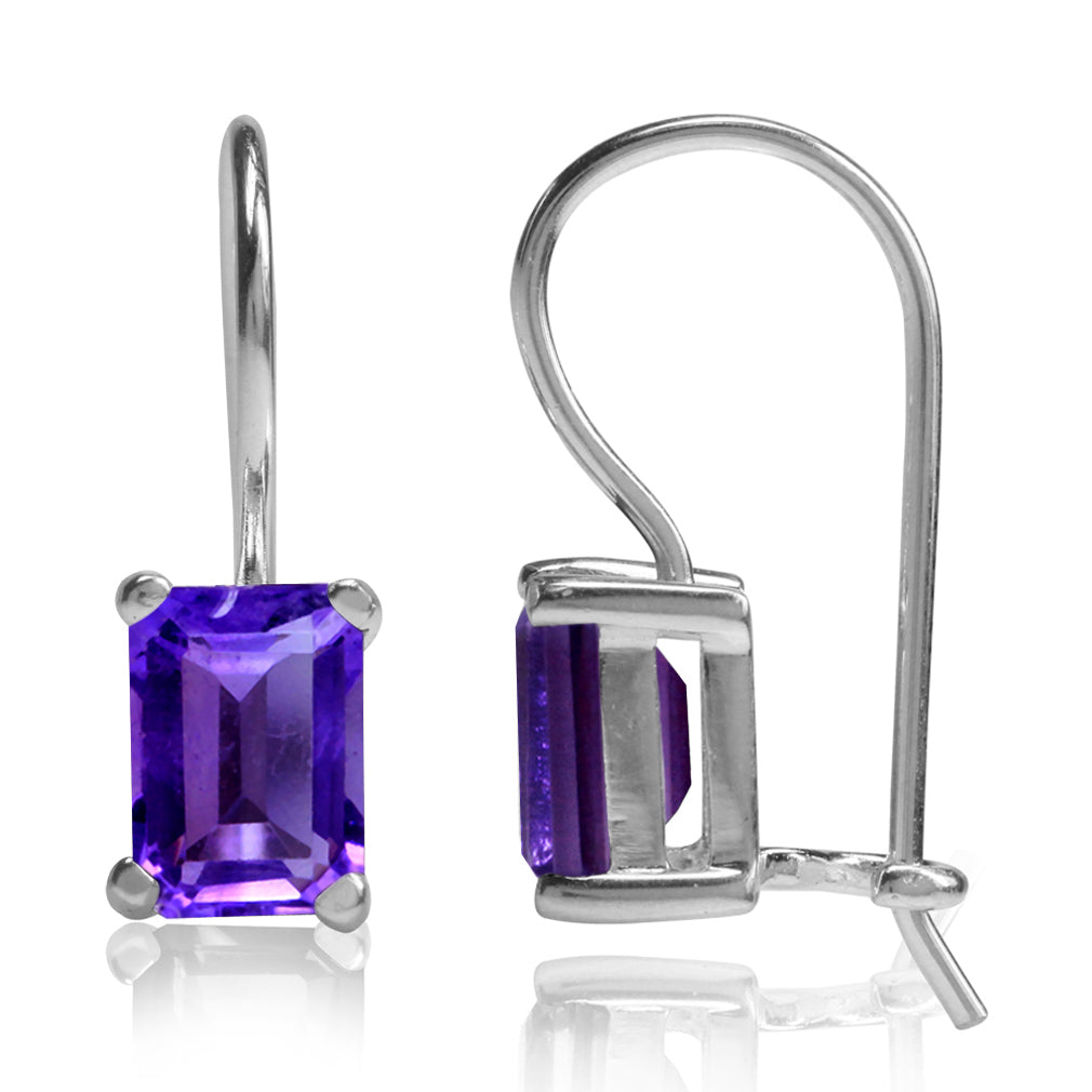 1.9ct. 7x5mm Natural Octagon Shape African Amethyst 925 Sterling Silver Hook Closure Earrings - Silvershake-store