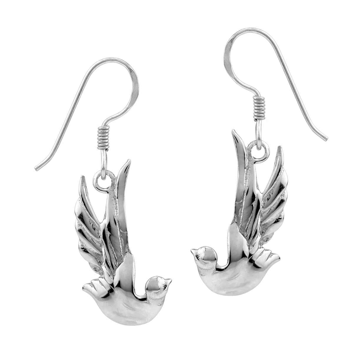 925 Sterling Silver Peace Bird Dove Dangle Hook Earrings