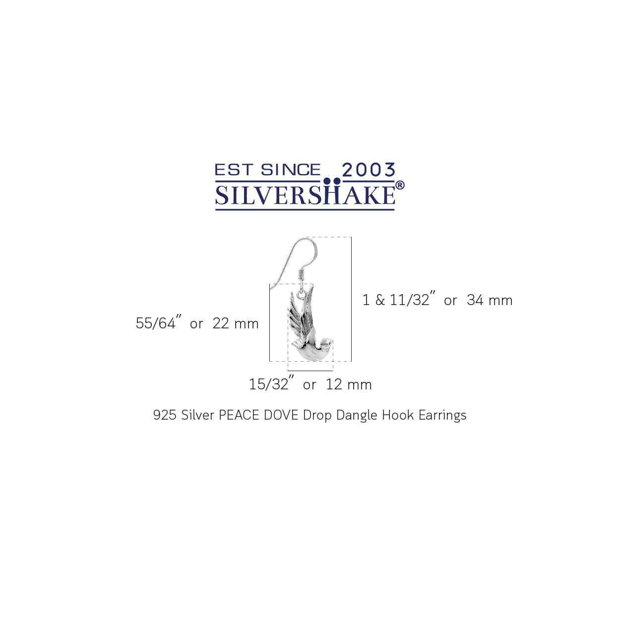 925 Sterling Silver Peace Bird Dove Dangle Hook Earrings