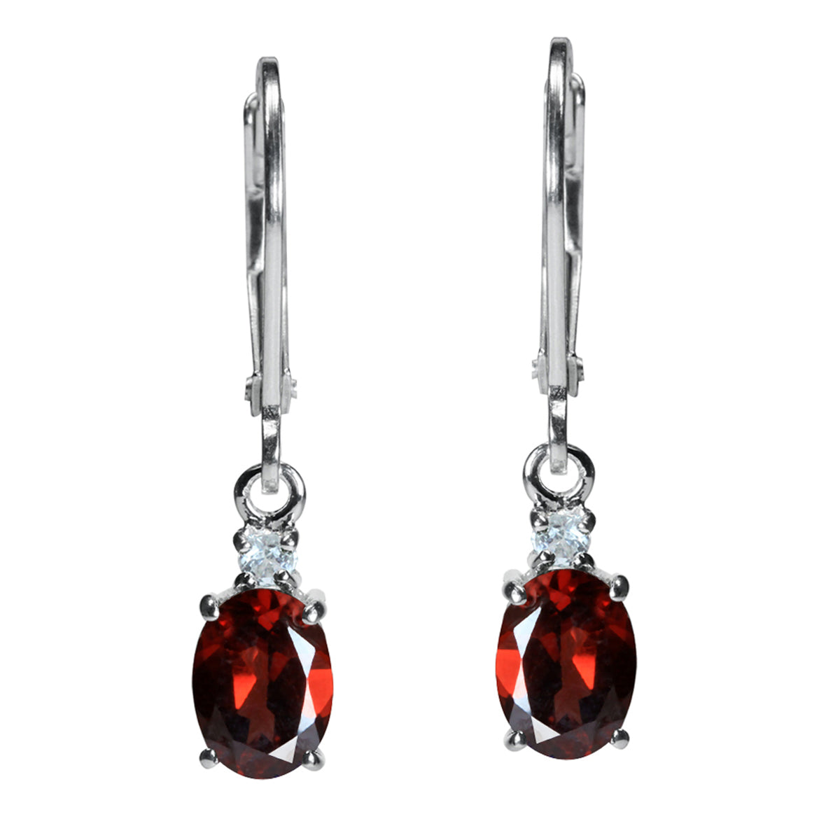 Petite 1.82ct. Natural Garnet and White Topaz 925 Sterling Silver Leverback Earrings - Silvershake-store