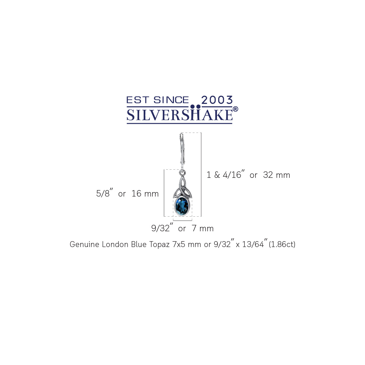 1.86ct. Genuine London Blue Topaz 925 Sterling Silver Triquetra Celtic Knot Leverback Earrings - Silvershake-store