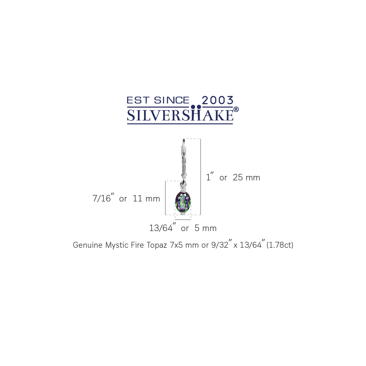 1.78ct. 7x5mm Petite Mystic Fire Topaz White Gold Plated 925 Sterling Silver Leverback Earrings - Silvershake-store