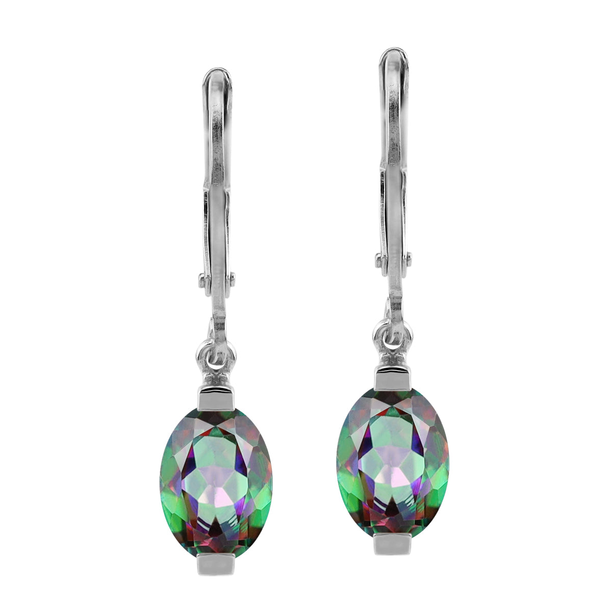 1.78ct. 7x5mm Petite Mystic Fire Topaz White Gold Plated 925 Sterling Silver Leverback Earrings - Silvershake-store