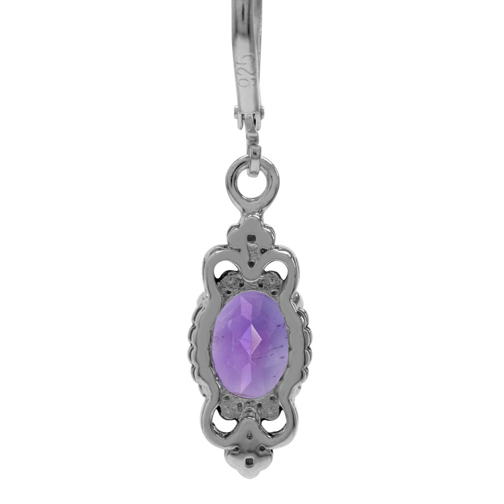 2.14ct. Natural African Amethyst 925 Sterling Silver Balinese Style Leverback Dangle Earrings - Silvershake-store