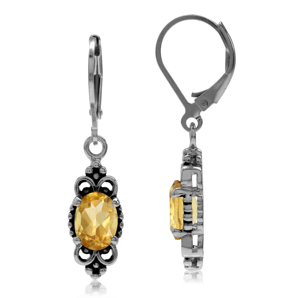 2.16ct. Genuine Citrine 925 Sterling Silver Balinese Style Leverback Dangle Earrings - Silvershake-store