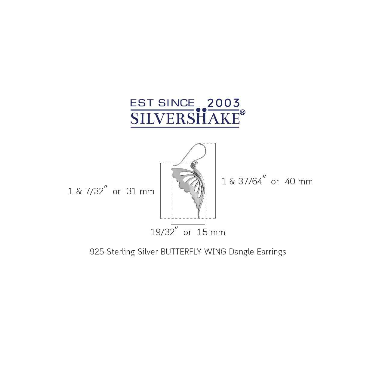 925 Sterling Silver Butterfly Wing Dangle Earrings