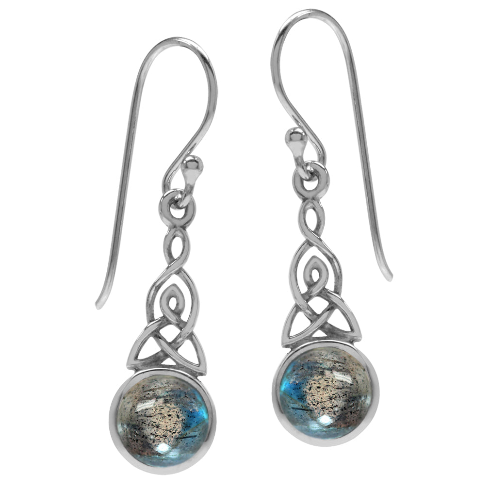 Labradorite 925 Sterling Silver Triquetra Celtic Knot Dangle Hook Earrings - Silvershake-store