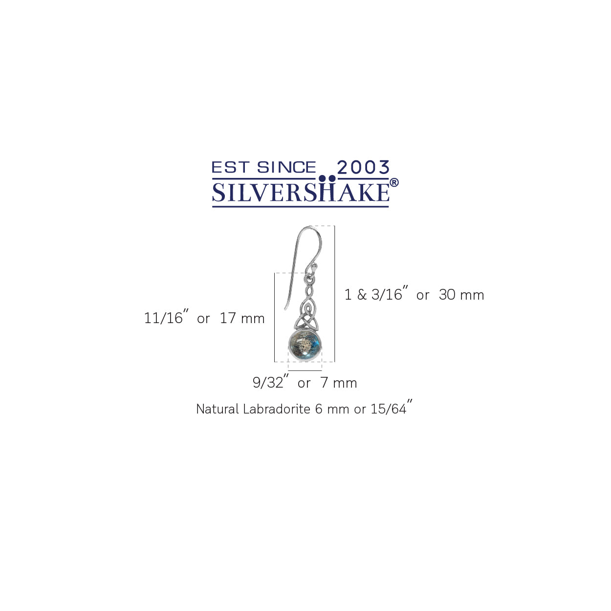 Labradorite 925 Sterling Silver Triquetra Celtic Knot Dangle Hook Earrings - Silvershake-store