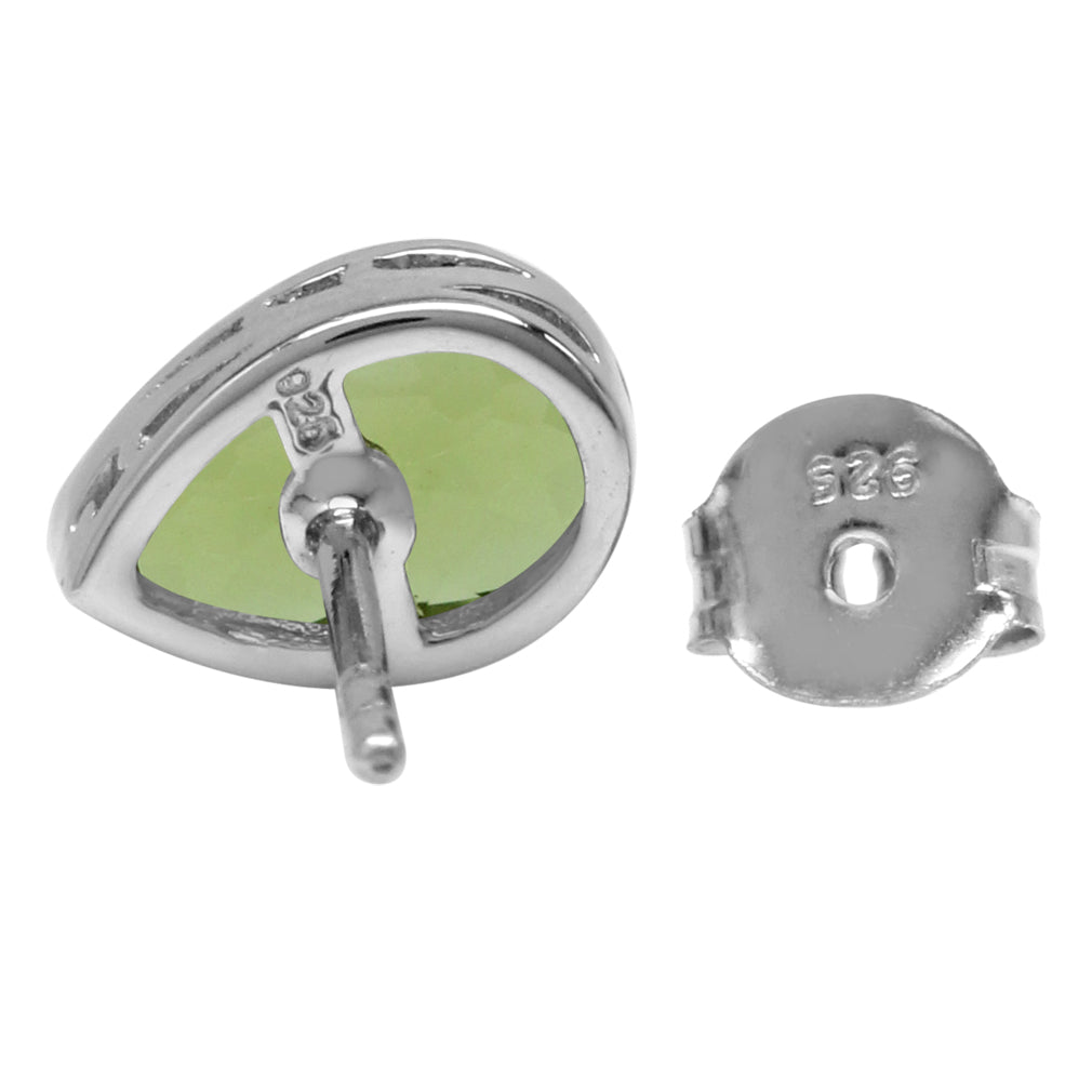 1.82ct. 8X5mm Natural Pear Shape Green Peridot White Gold Plated 925 Sterling Silver Stud Earrings August Gemstone Birthstone - Silvershake-store
