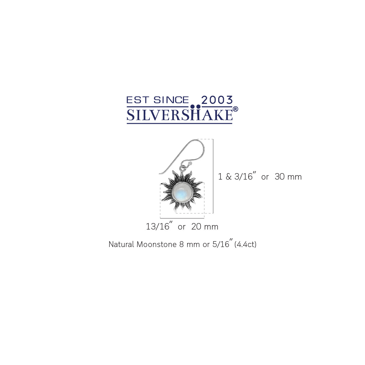 Natural Moonstone 925 Sterling Silver Sun Ray Inspired Dangle Hook Earrings - Silvershake-store