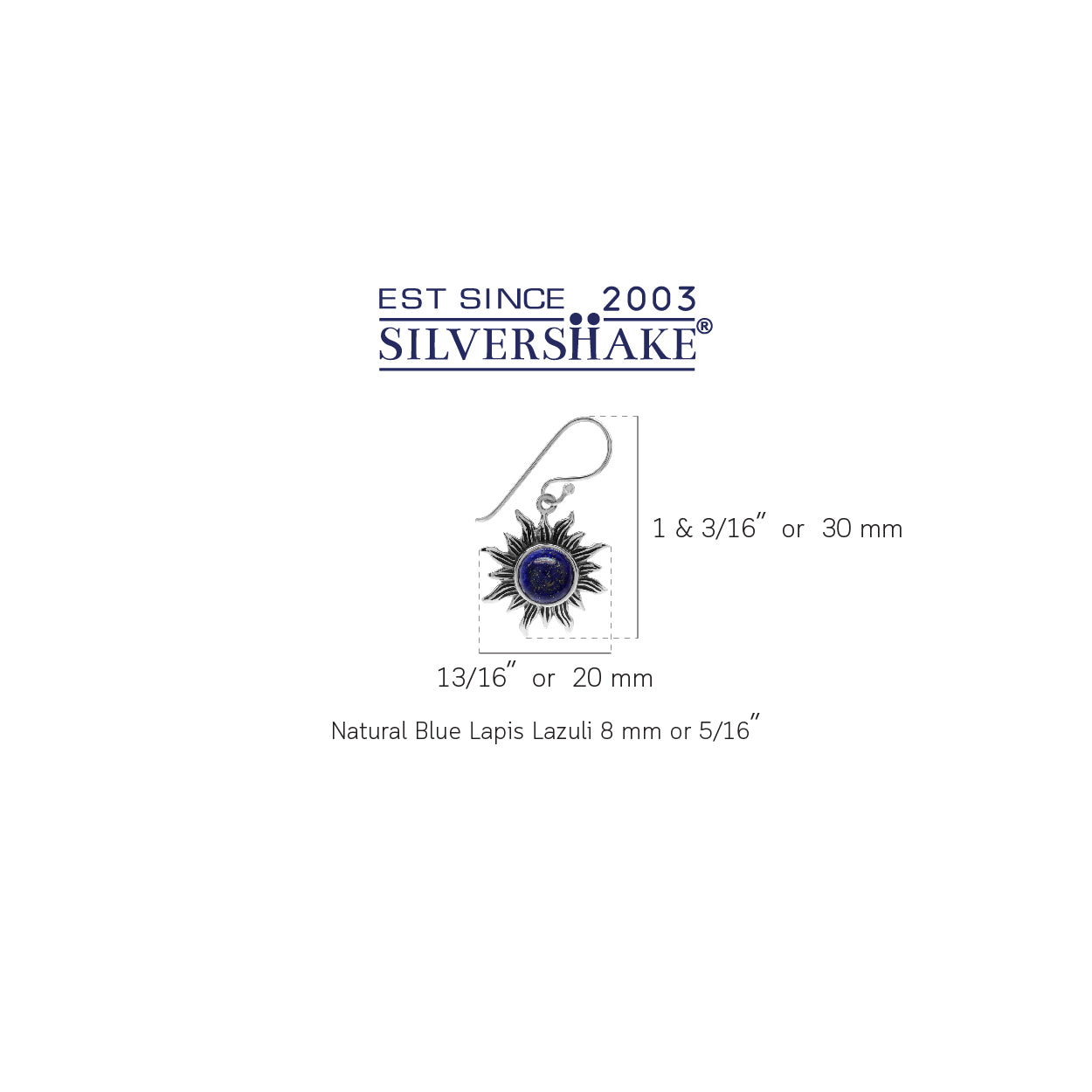Genuine Lapis 925 Sterling Silver Sun Ray Inspired Dangle Hook Earrings - Silvershake-store