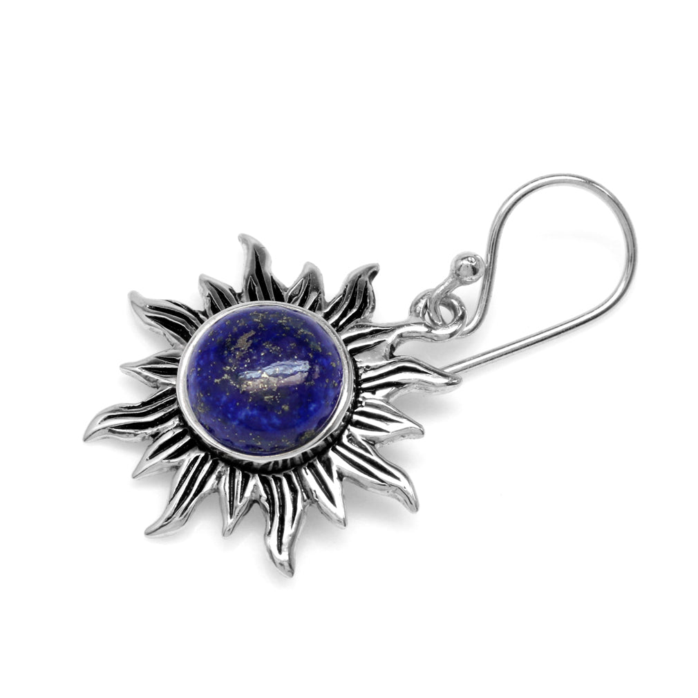 Genuine Lapis 925 Sterling Silver Sun Ray Inspired Dangle Hook Earrings - Silvershake-store