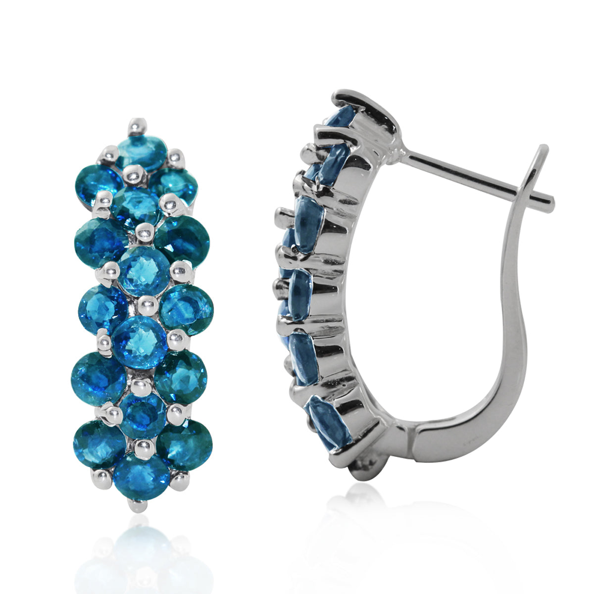 2.88ct. Genuine London Blue Topaz 925 Sterling Silver Cluster Huggies Earrings