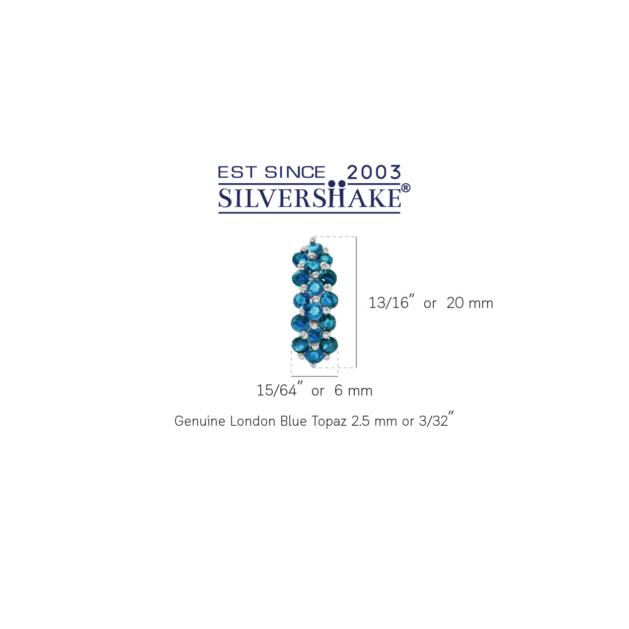 2.88ct. Genuine London Blue Topaz 925 Sterling Silver Cluster Huggies Earrings