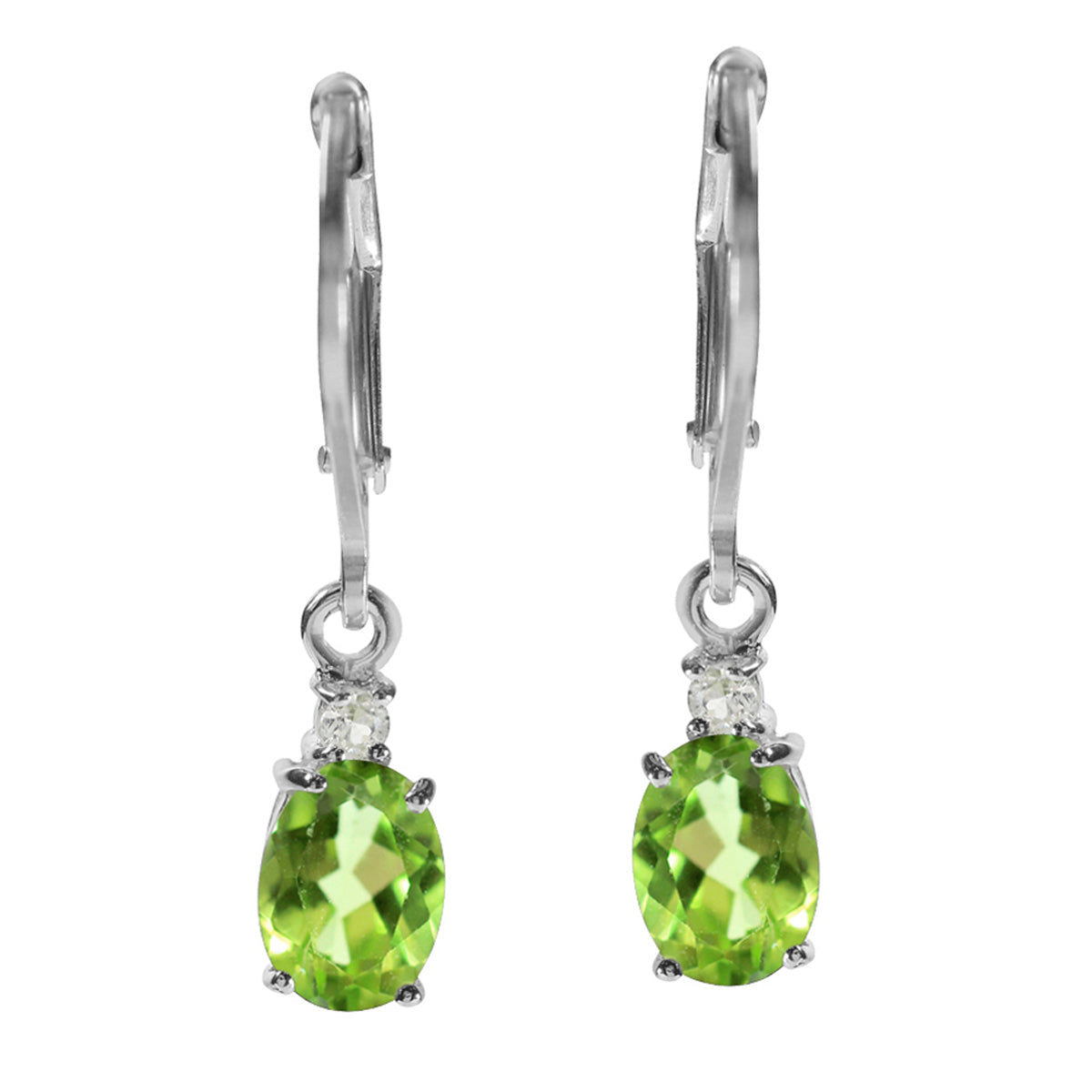 1.74ct. Natural Peridot and White Topaz Gold Plated 925 Sterling Silver Leverback Earrings - Silvershake-store