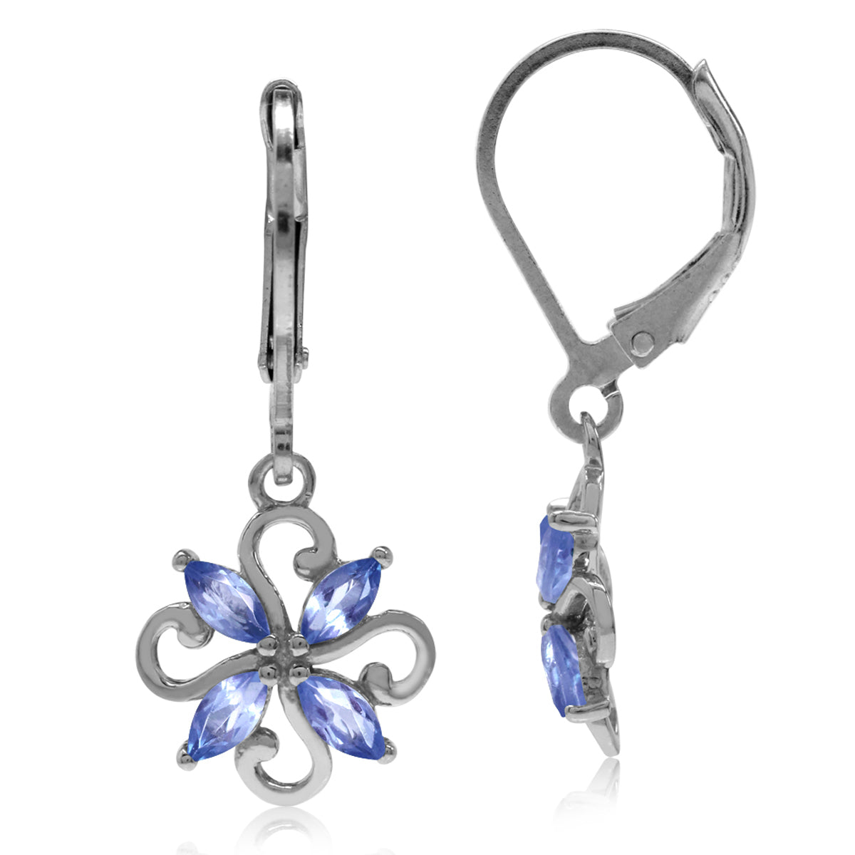 Genuine Tanzanite 925 Sterling Silver Victorian Style Flower Leverback Earrings - Silvershake-store