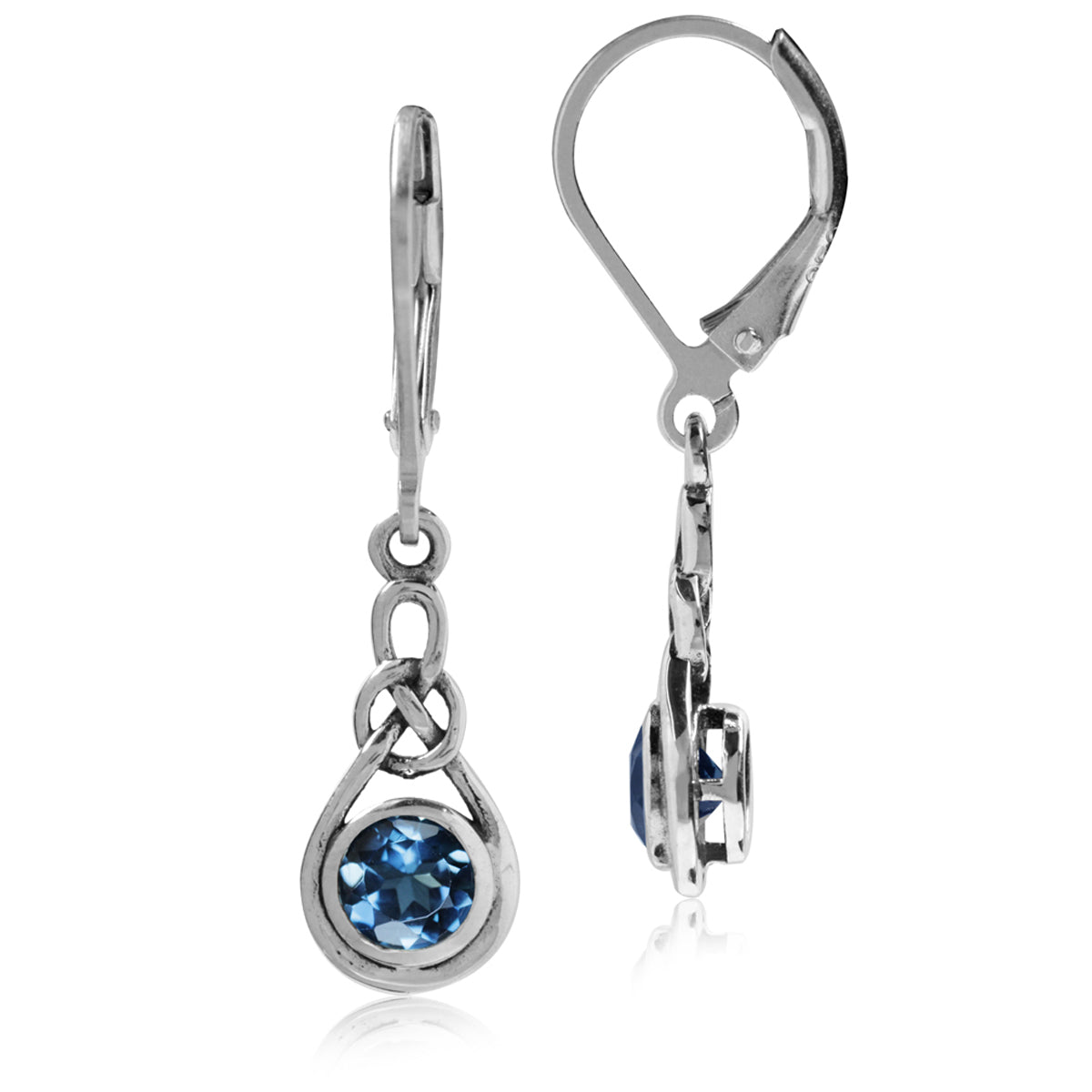 1.1ct. 5mm London Blue Topaz 925 Sterling Silver Celtic Knot Leverback Earrings - Silvershake-store