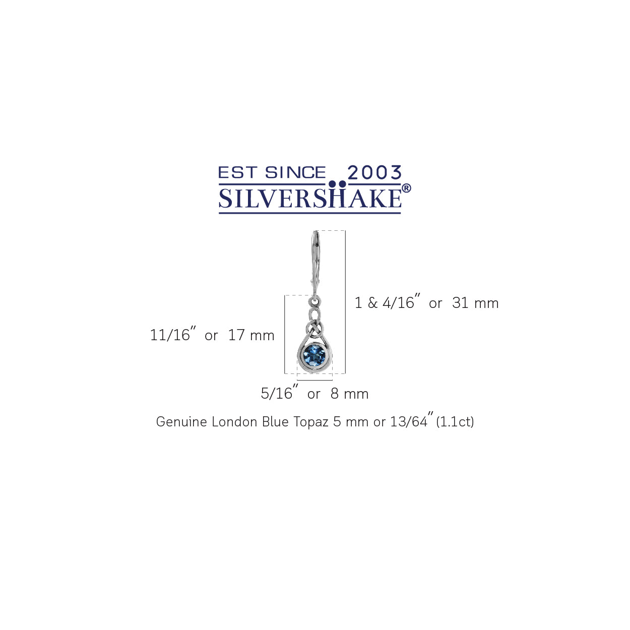 1.1ct. 5mm London Blue Topaz 925 Sterling Silver Celtic Knot Leverback Earrings - Silvershake-store