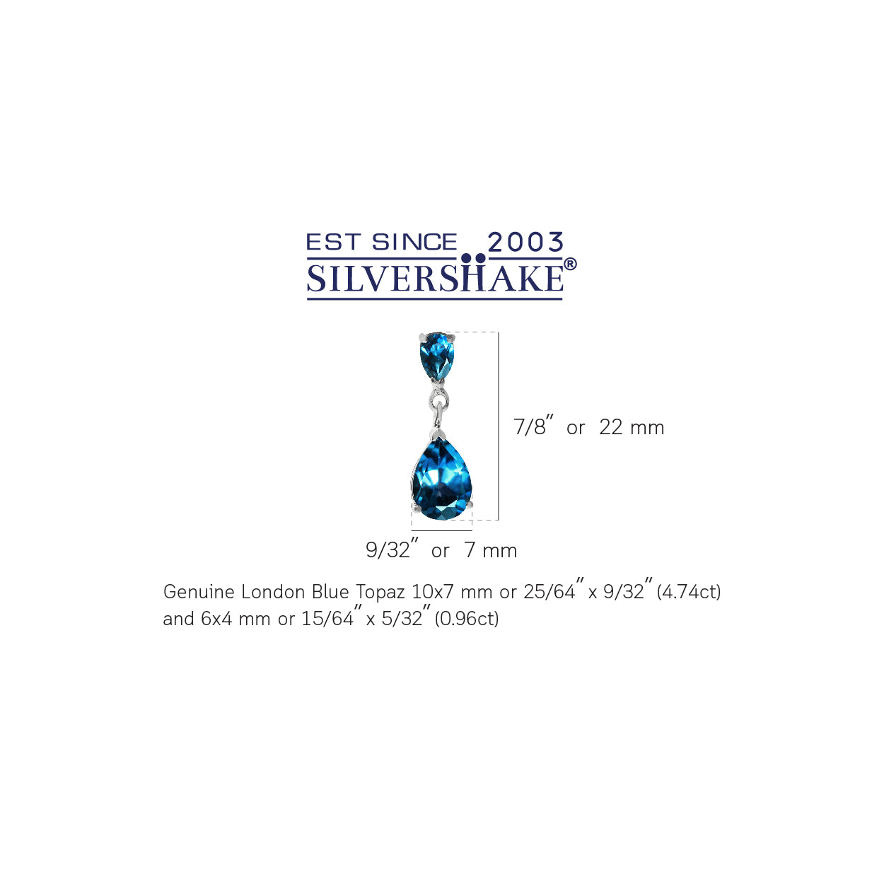5.7ct. Genuine Pear Shape London Blue Topaz 925 Sterling Silver Drop Dangle Stud Post Earrings - Silvershake-store