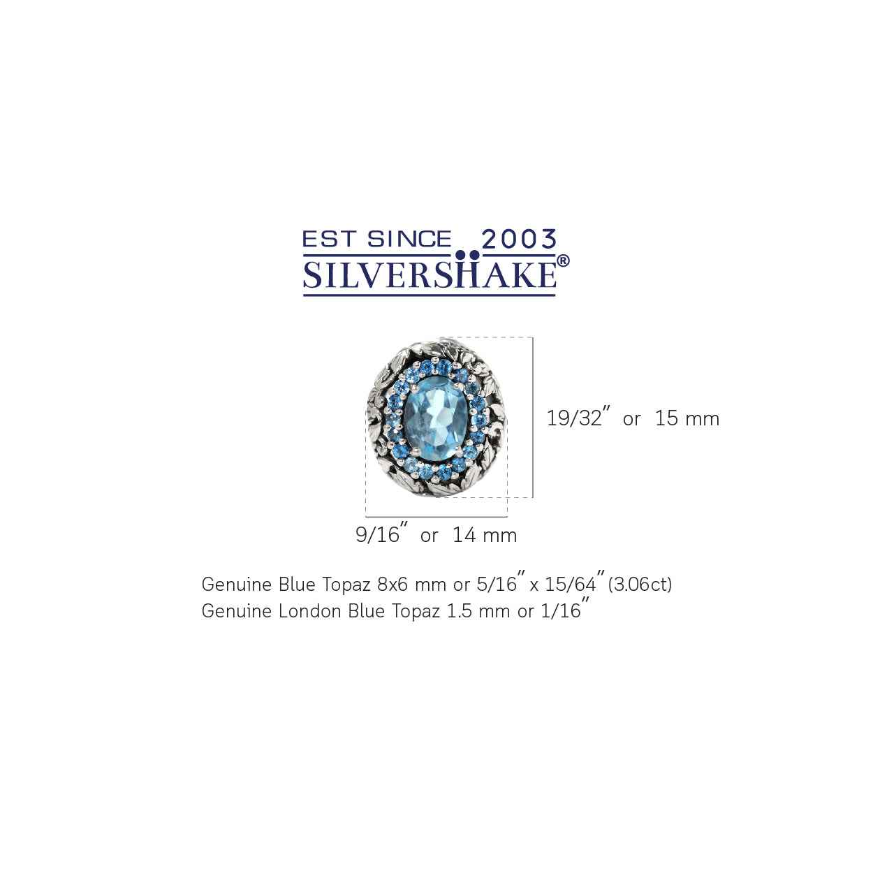 3.06ct. Genuine London Blue Topaz 925 Sterling Silver Leaf Vintage Style Omega Clip Earrings