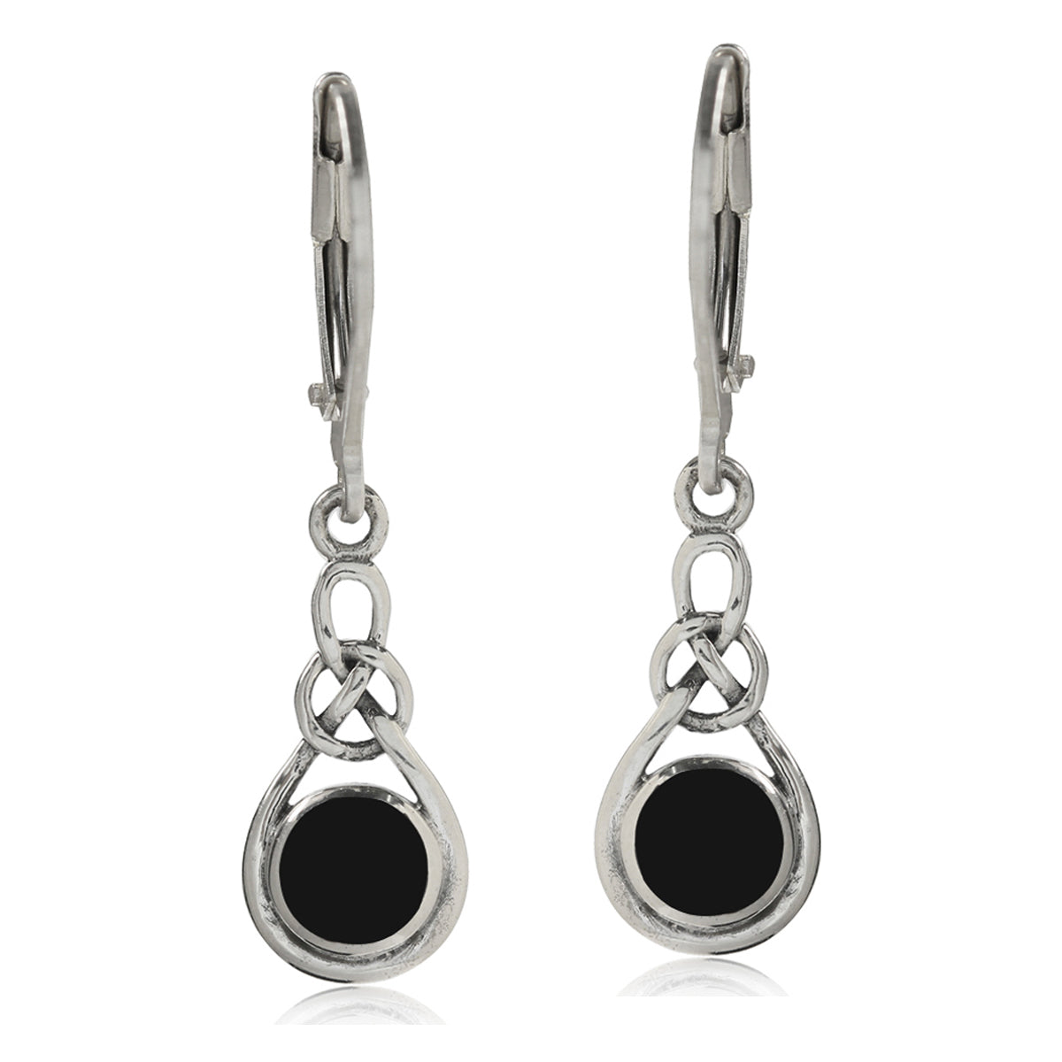Created Black Onyx 925 Sterling Silver Celtic Knot Leverback Dangle Earrings - Silvershake-store