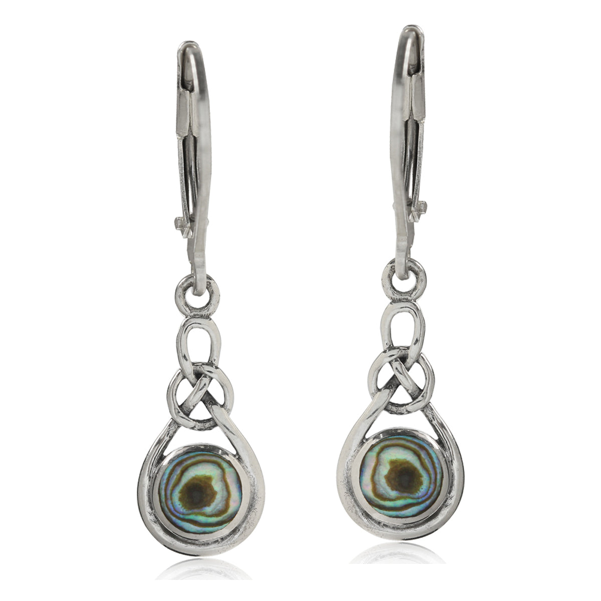 Abalone Paua Shell 925 Sterling Silver Celtic Knot Leverback Dangle Earrings - Silvershake-store