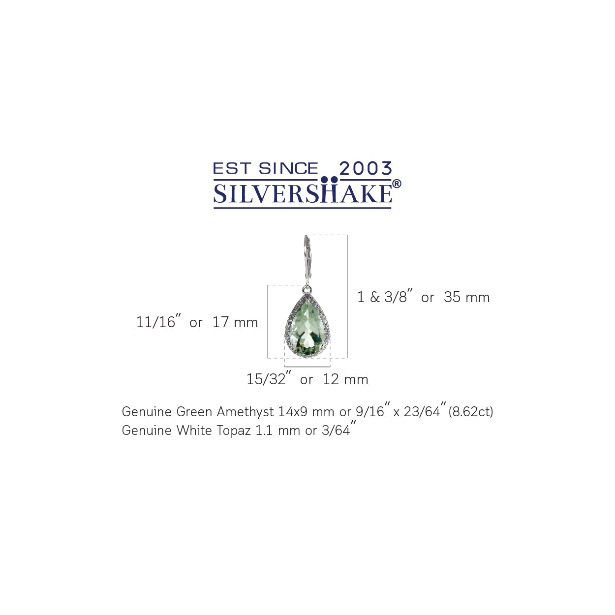 8.62ct. Natural Green Amethyst and White Topaz Gold Plated 925 Sterling Silver Drop Leverback Earrings