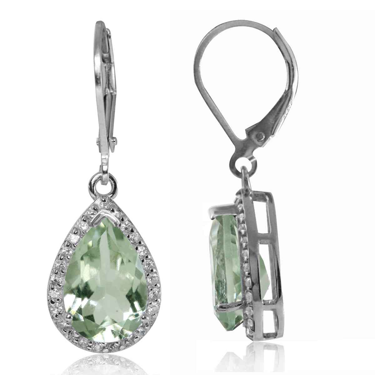 5.8ct. Green Amethyst and White Topaz Gold Plated 925 Sterling Silver Drop Dangle Leverback Earrings