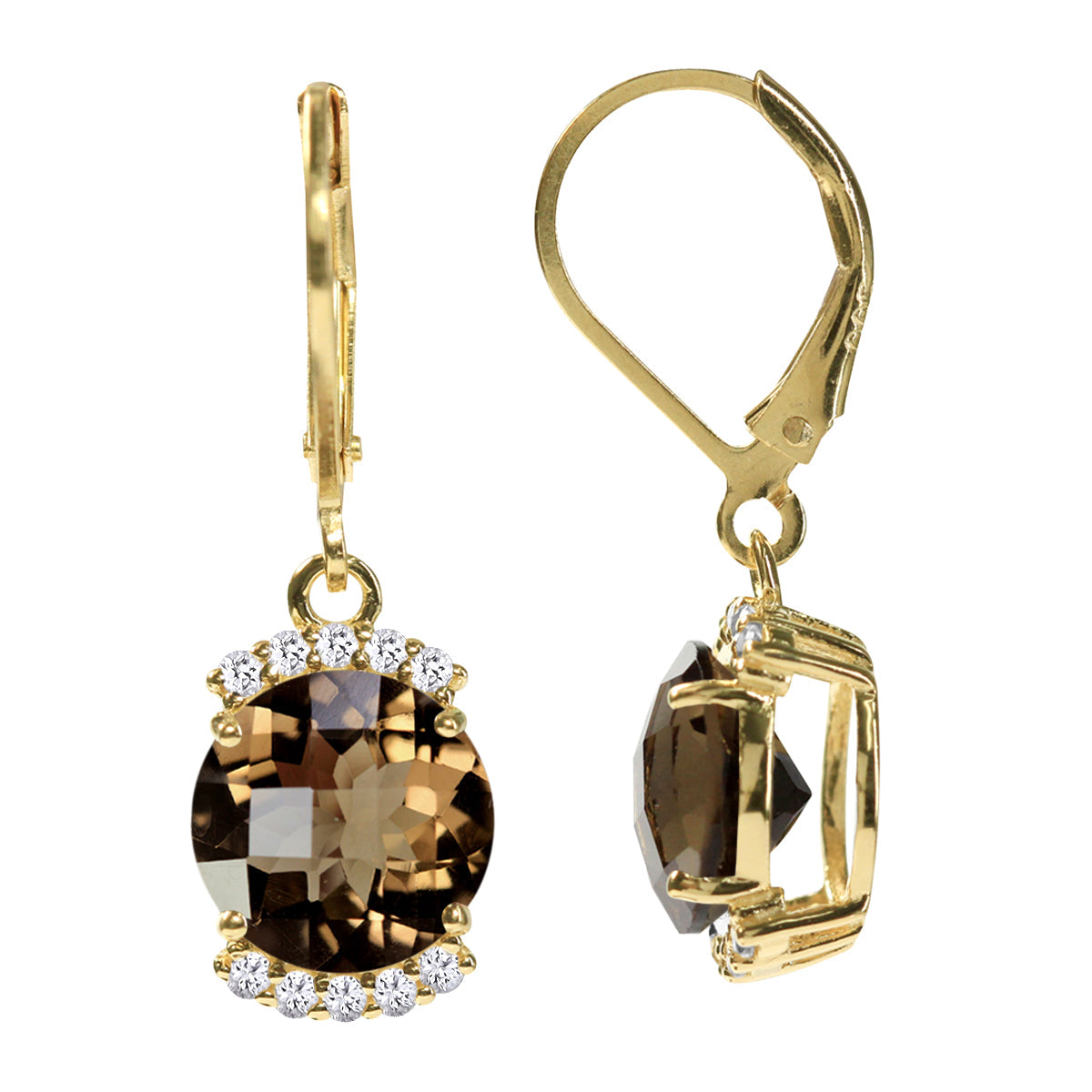 4.5ct. Natural Smoky Quartz and White Topaz 14K Yellow Gold Plated 925 Sterling Silver Leverback Earrings - Silvershake-store