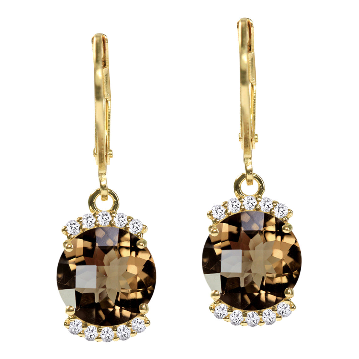 4.5ct. Natural Smoky Quartz and White Topaz 14K Yellow Gold Plated 925 Sterling Silver Leverback Earrings - Silvershake-store