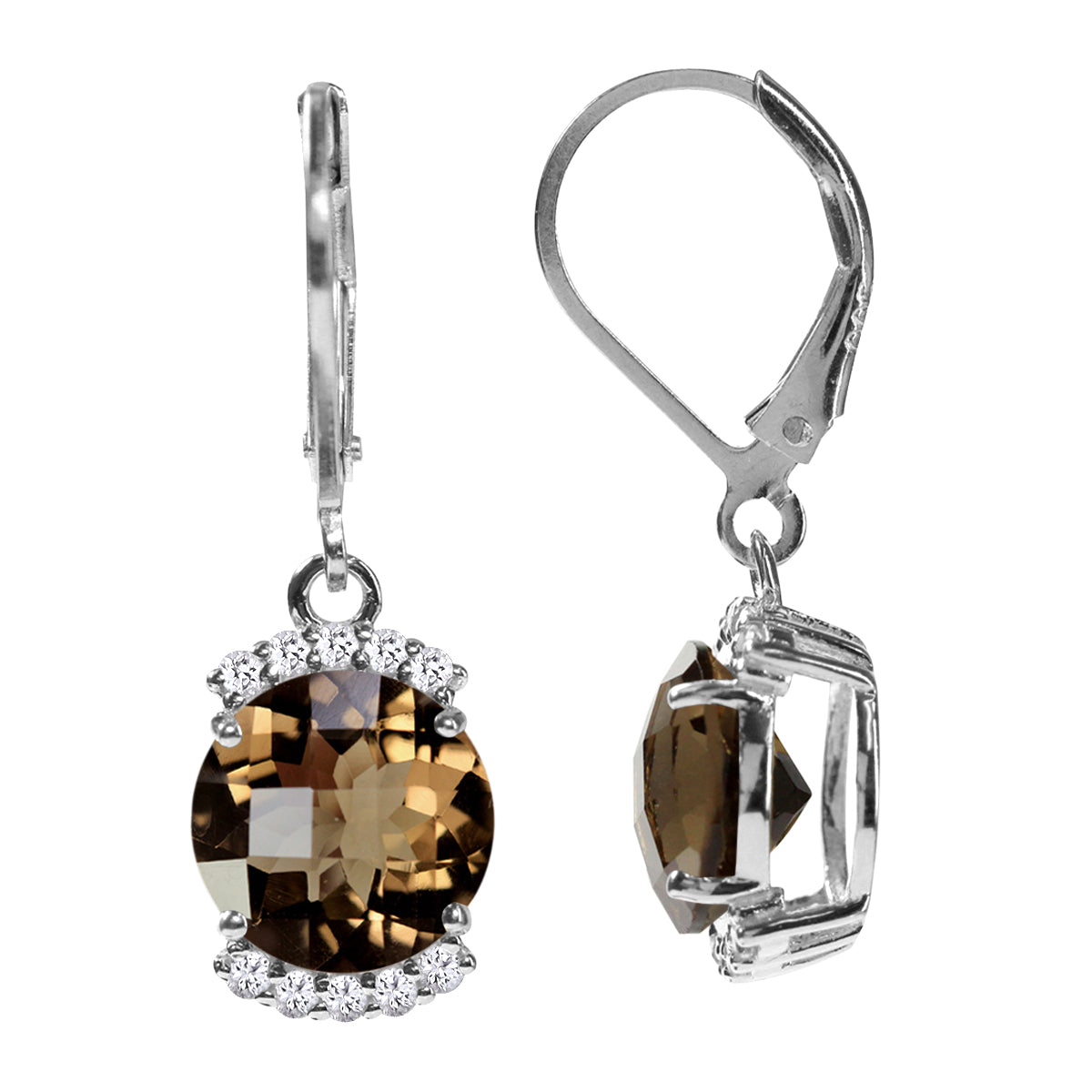 4.5ct. Natural Smoky Quartz and White Topaz 925 Sterling Silver Leverback Dangle Earrings - Silvershake-store