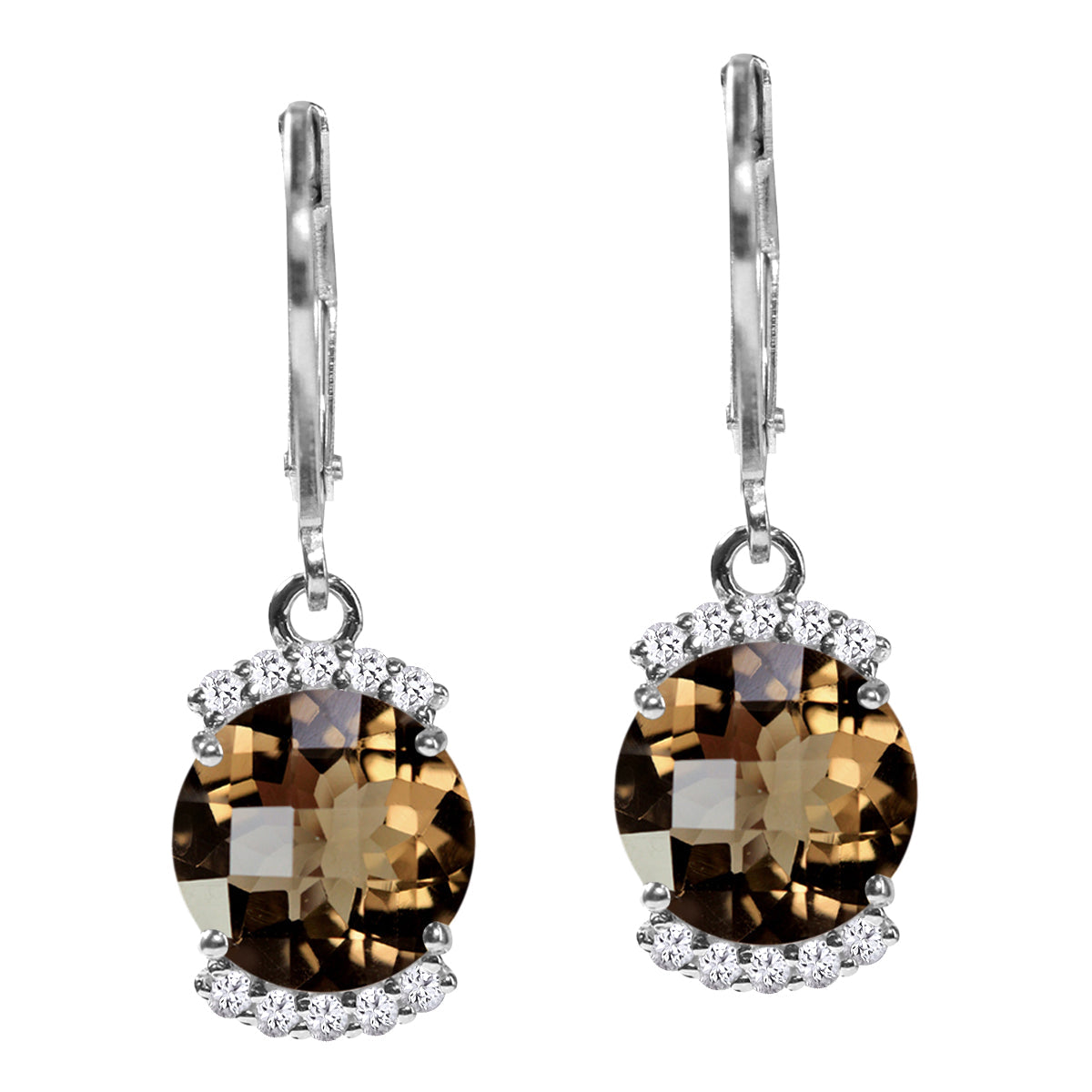 4.5ct. Natural Smoky Quartz and White Topaz 925 Sterling Silver Leverback Dangle Earrings - Silvershake-store