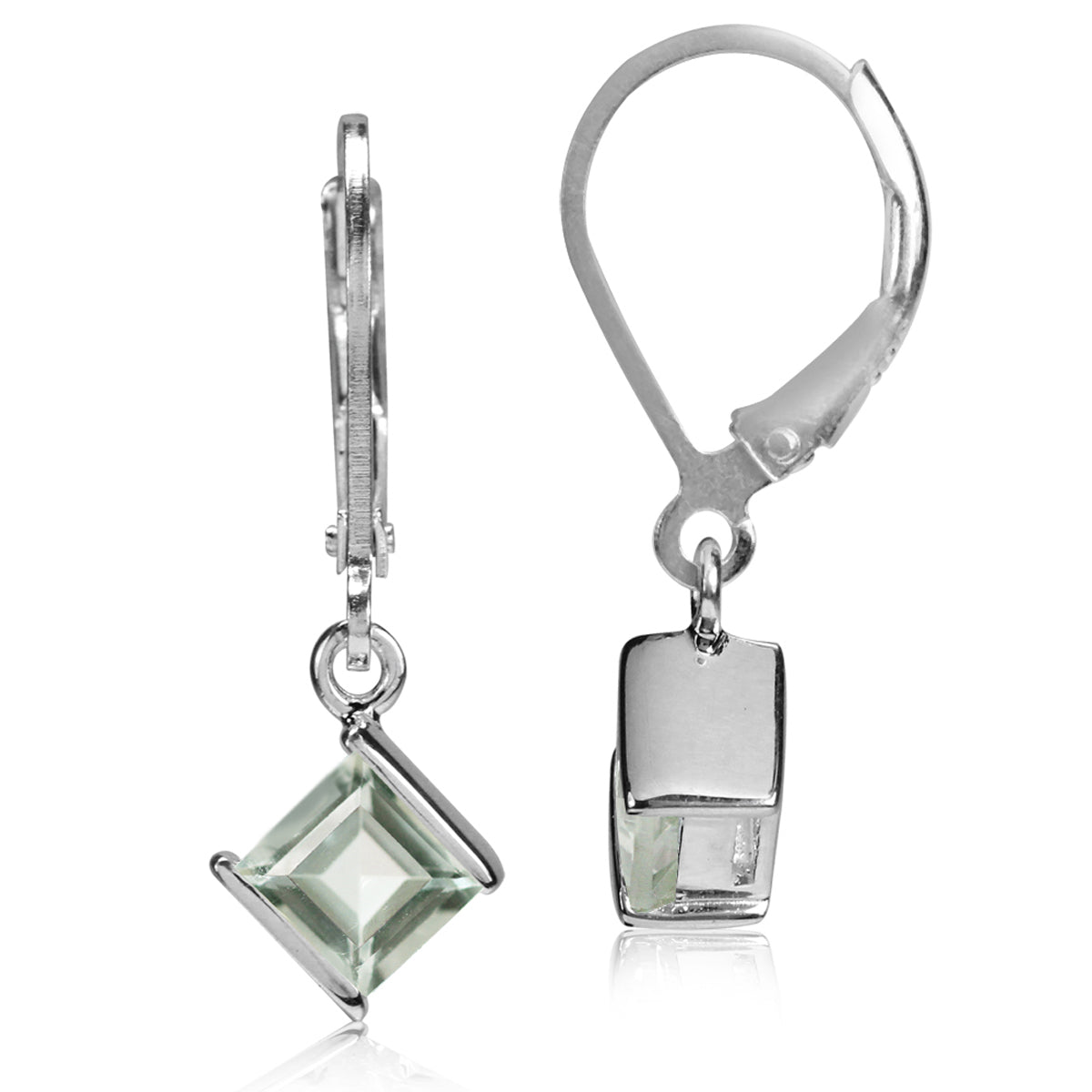 1.26ct. 5mm Genuine Square Shape Green Amethyst 925 Sterling Silver Leverback Earrings - Silvershake-store