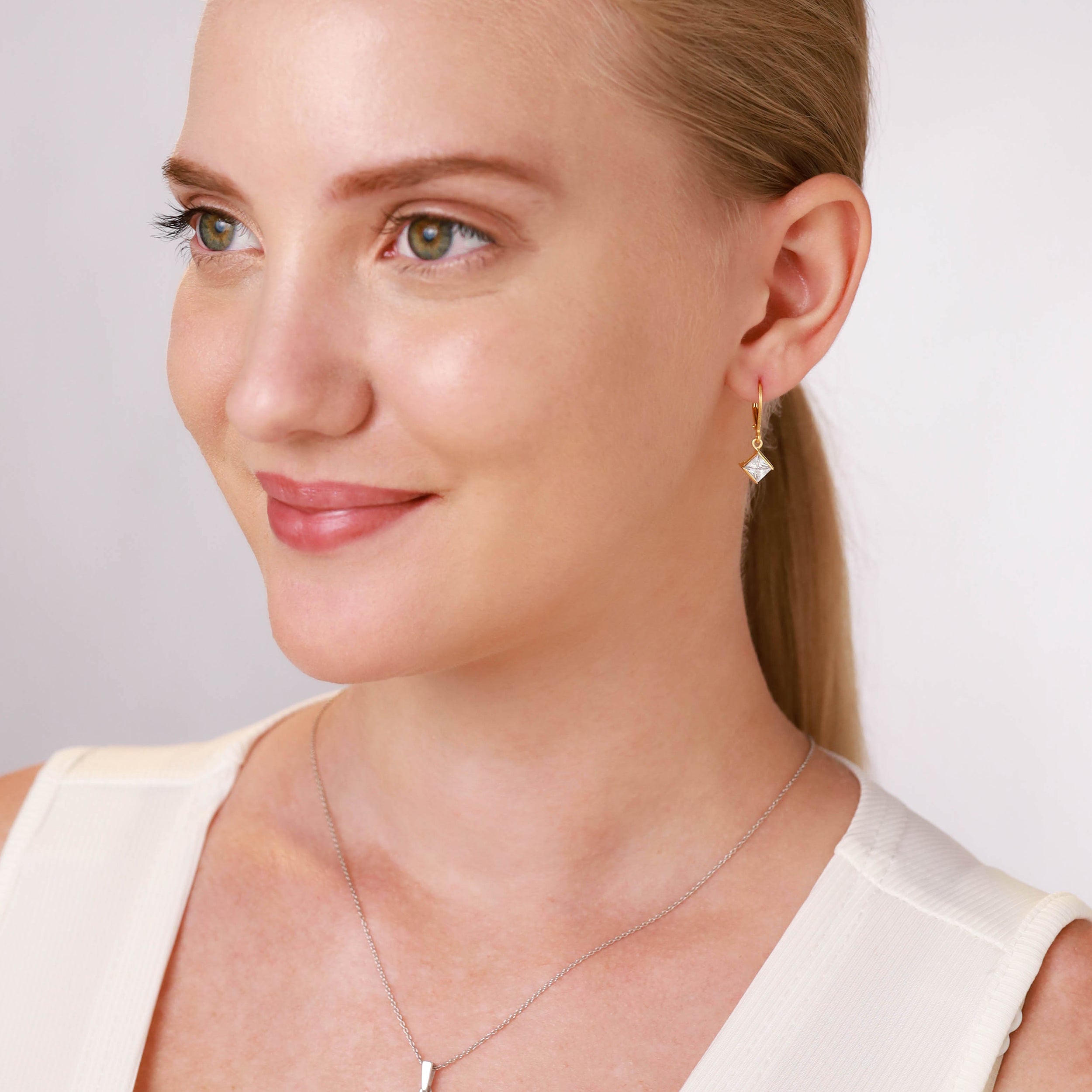 1.26ct. 5mm Genuine Square Shape Green Amethyst 925 Sterling Silver Leverback Earrings - Silvershake-store