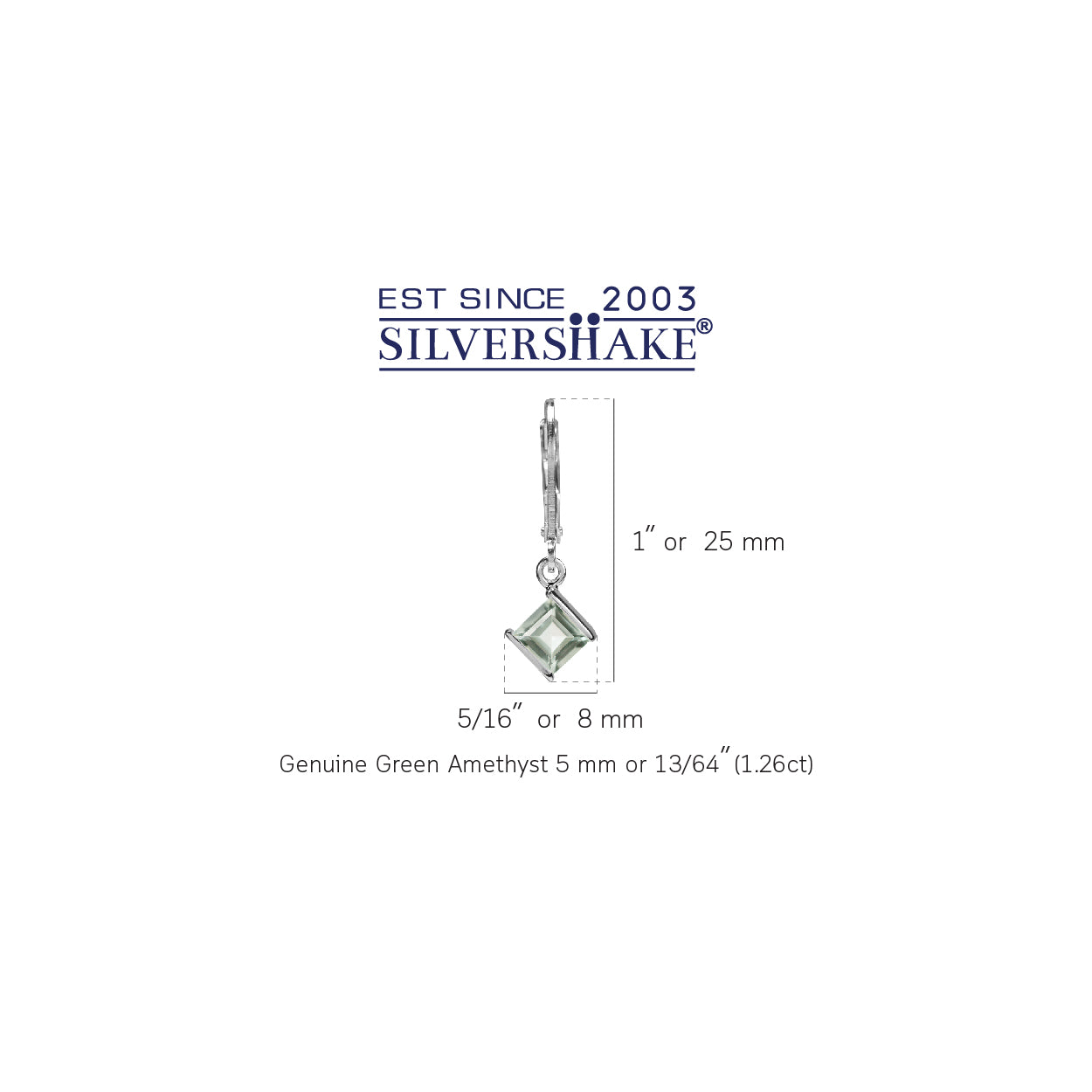 1.26ct. 5mm Genuine Square Shape Green Amethyst 925 Sterling Silver Leverback Earrings - Silvershake-store