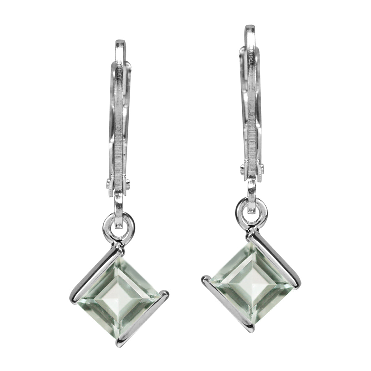 1.26ct. 5mm Genuine Square Shape Green Amethyst 925 Sterling Silver Leverback Earrings - Silvershake-store
