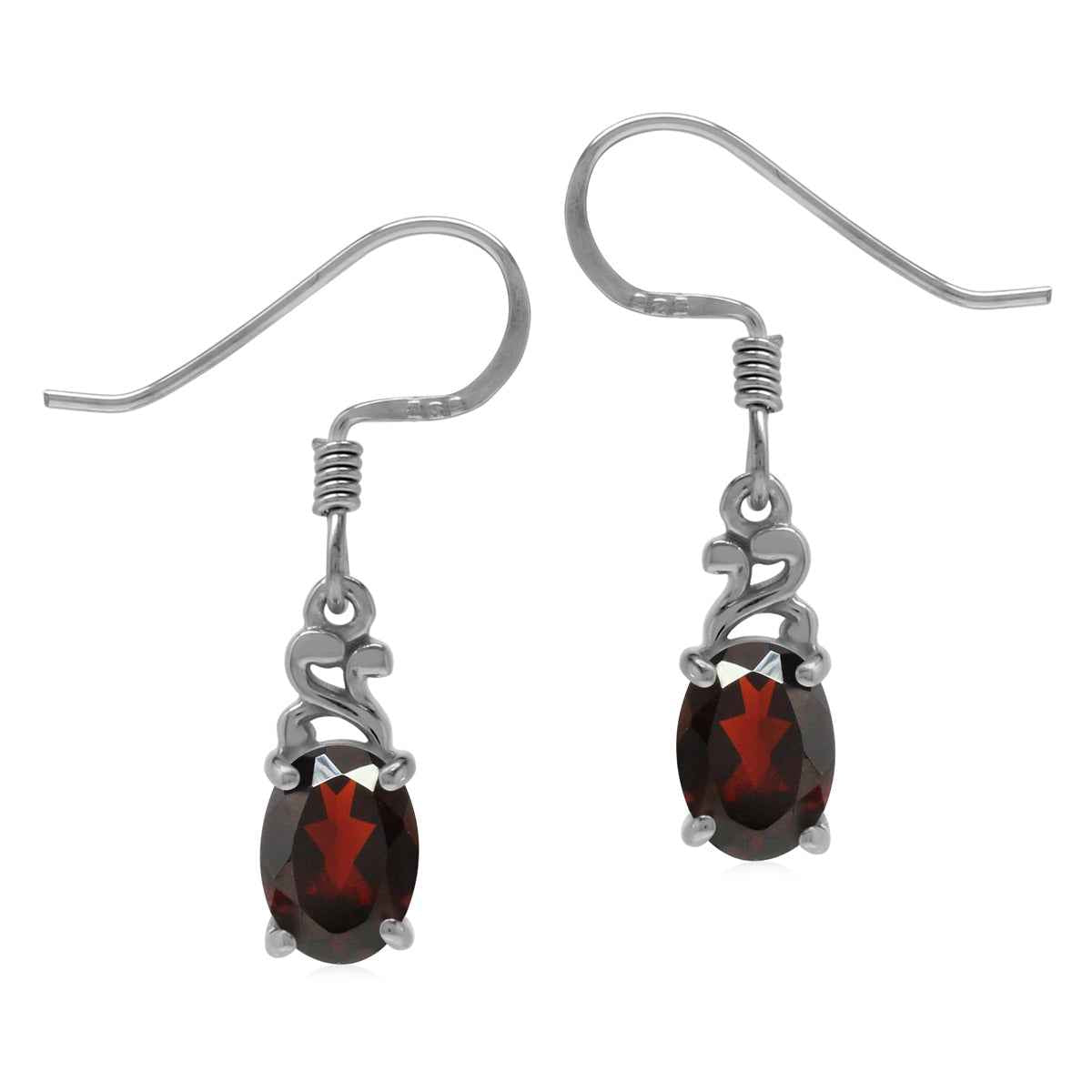1.82ct. Petite Oval Shape 7x5mm Natural Garnet 925 Sterling Silver Victorian Style Dangle Hook Earrings