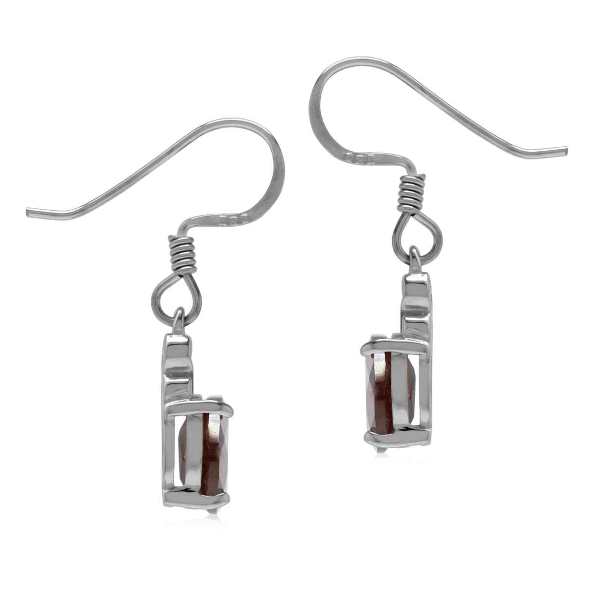 1.82ct. Petite Oval Shape 7x5mm Natural Garnet 925 Sterling Silver Victorian Style Dangle Hook Earrings